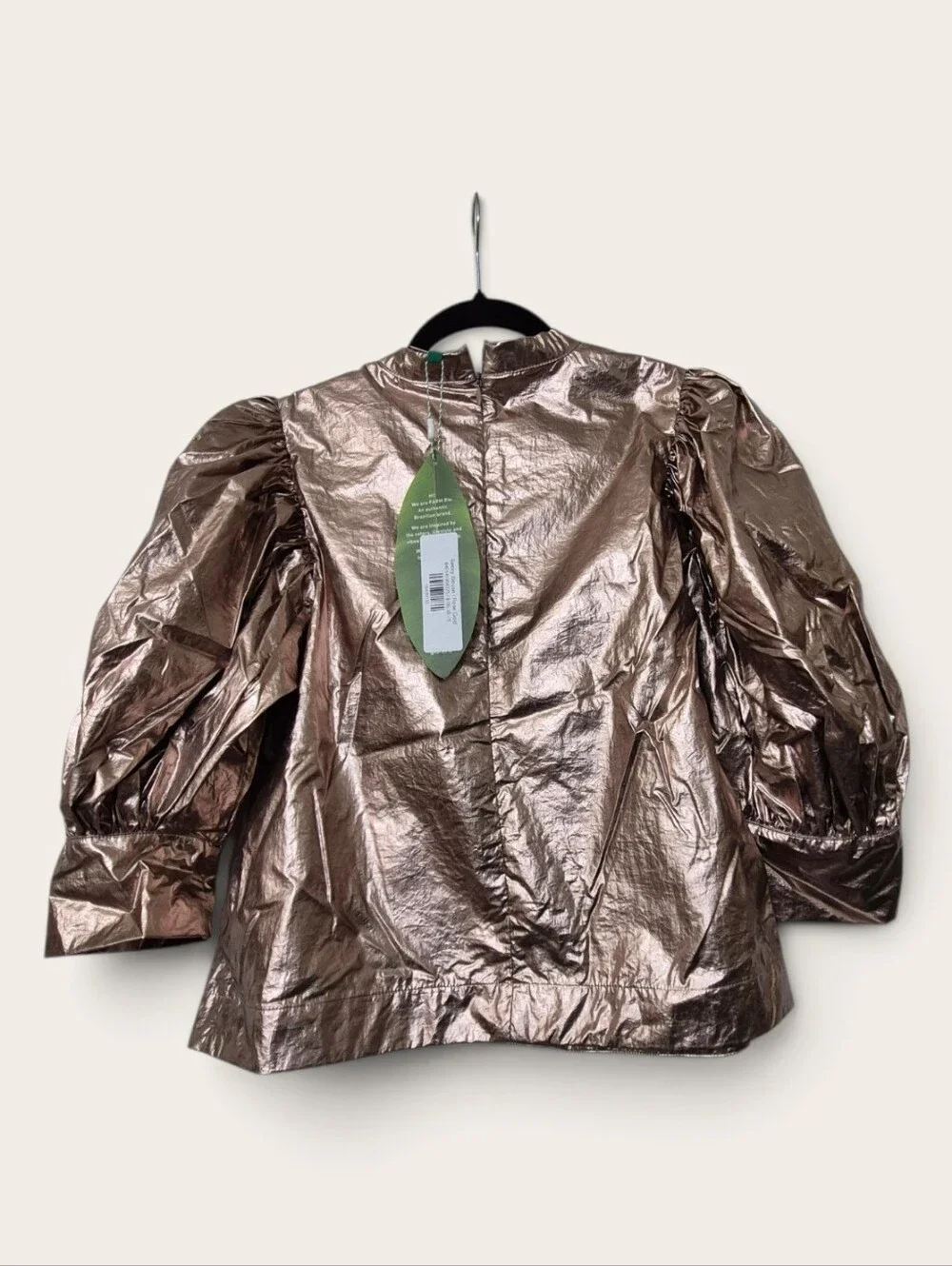 FARM Rio NWT Metallic Bronze Puff Sleeve Blouse Small